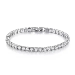 Silver Bracelet  Zircon Chain Bracelet For Women Fashion Simple Engagement Wedding Glamour Jewelry 4MM 17.5CM