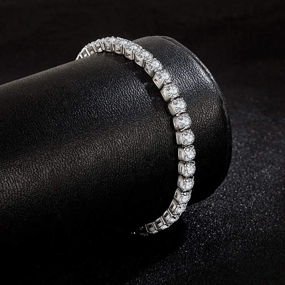 Silver Bracelet  Zircon Chain Bracelet For Women Fashion Simple Engagement Wedding Glamour Jewelry 4MM 17.5CM