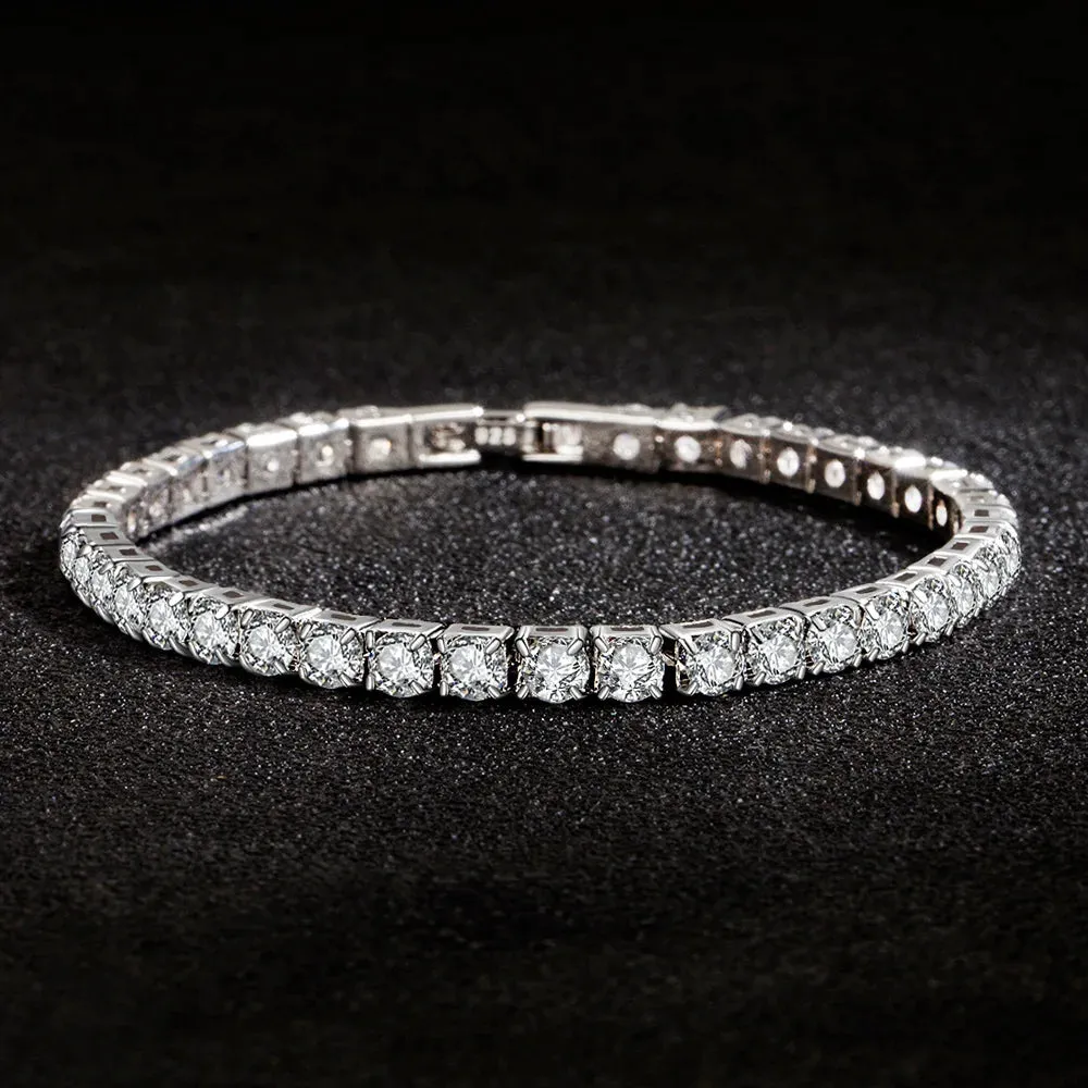 Silver Bracelet  Zircon Chain Bracelet For Women Fashion Simple Engagement Wedding Glamour Jewelry 4MM 17.5CM