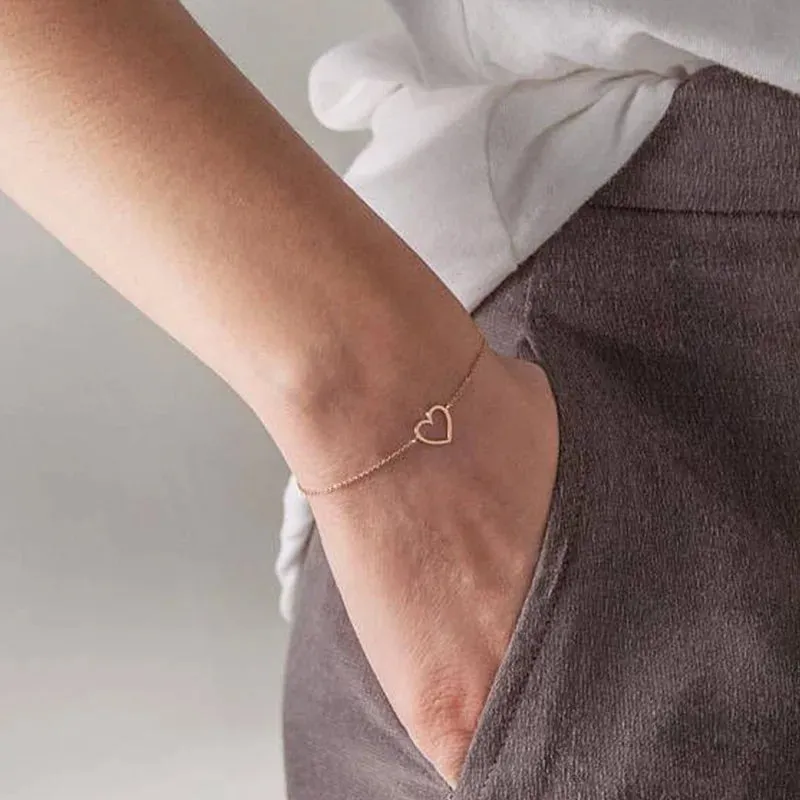 Silver Color Double Interlocking Small Hearts Bracelet Bangle For Women Fine Fashion Jewelry Wedding Party Gift
