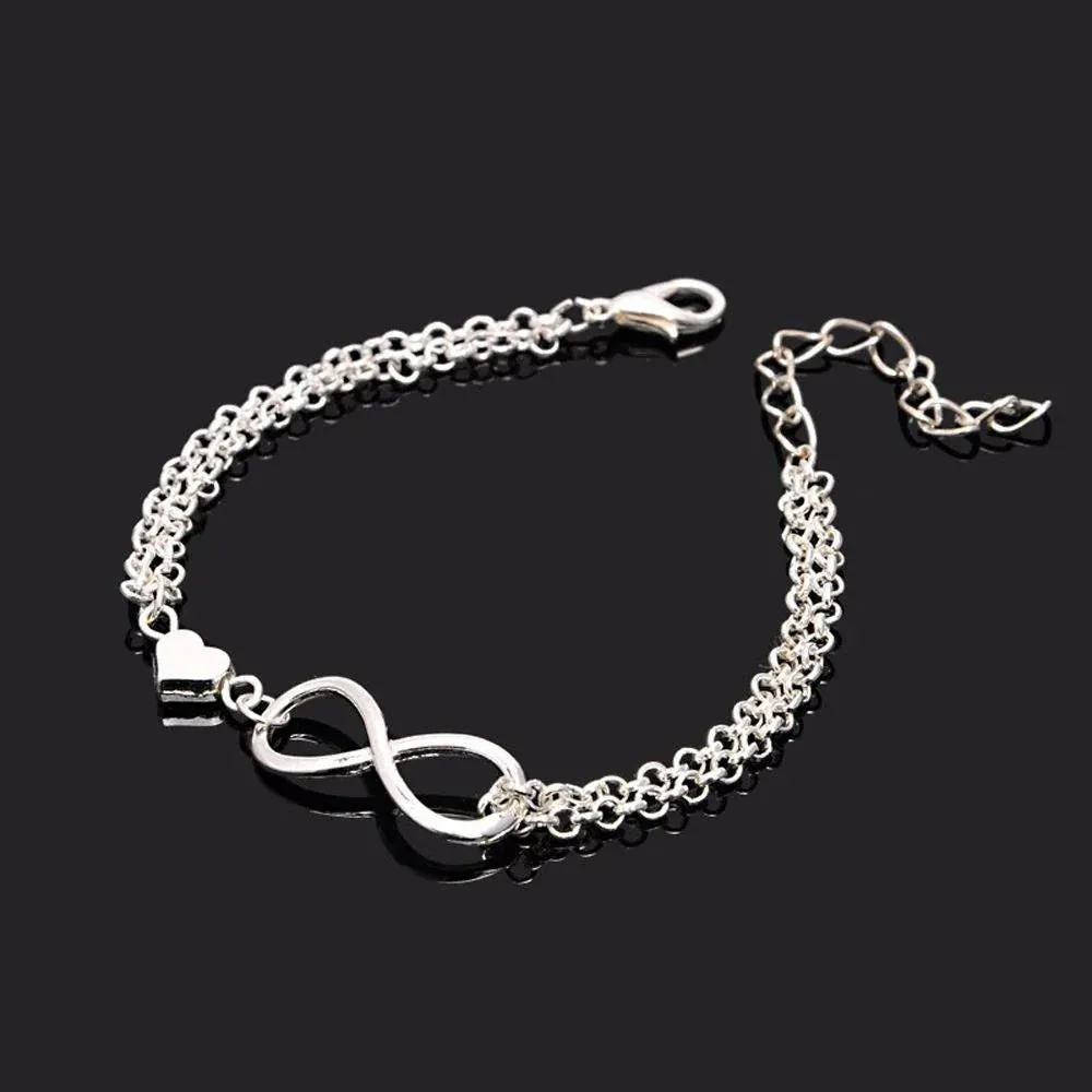 Silver Color Double Interlocking Small Hearts Bracelet Bangle For Women Fine Fashion Jewelry Wedding Party Gift