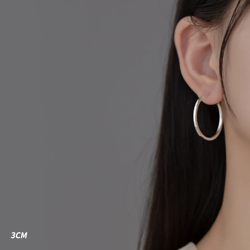 Silver Diamond Cut Big Hoop Earrings-SH067