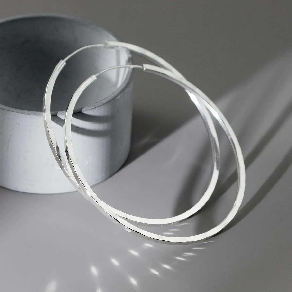 Silver Diamond Cut Big Hoop Earrings-SH067