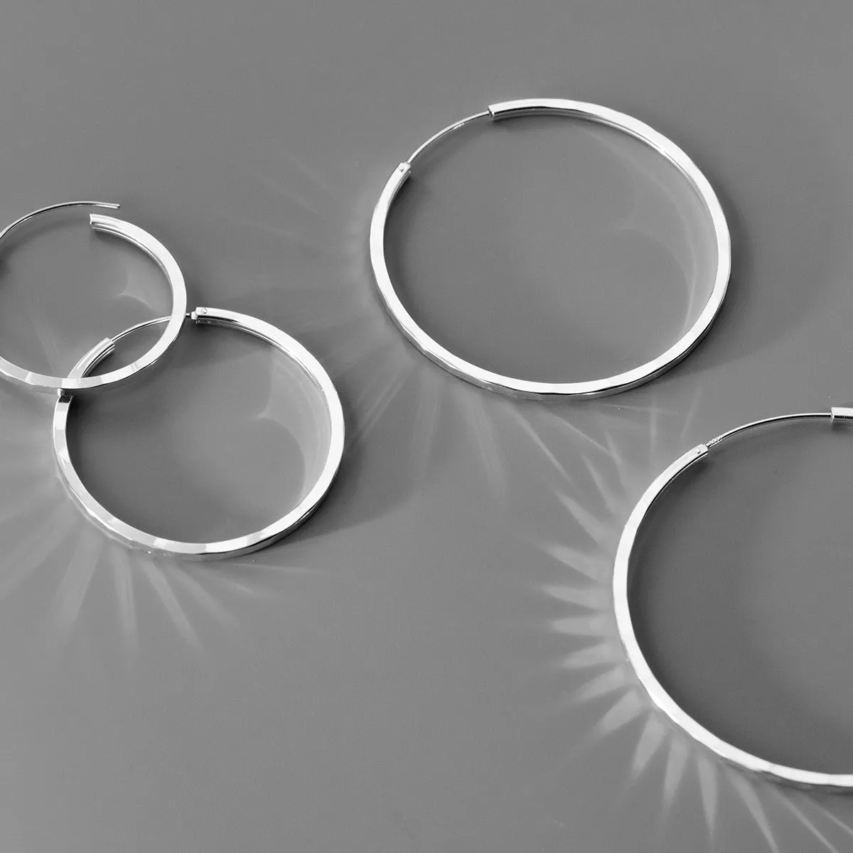 Silver Diamond Cut Big Hoop Earrings-SH067