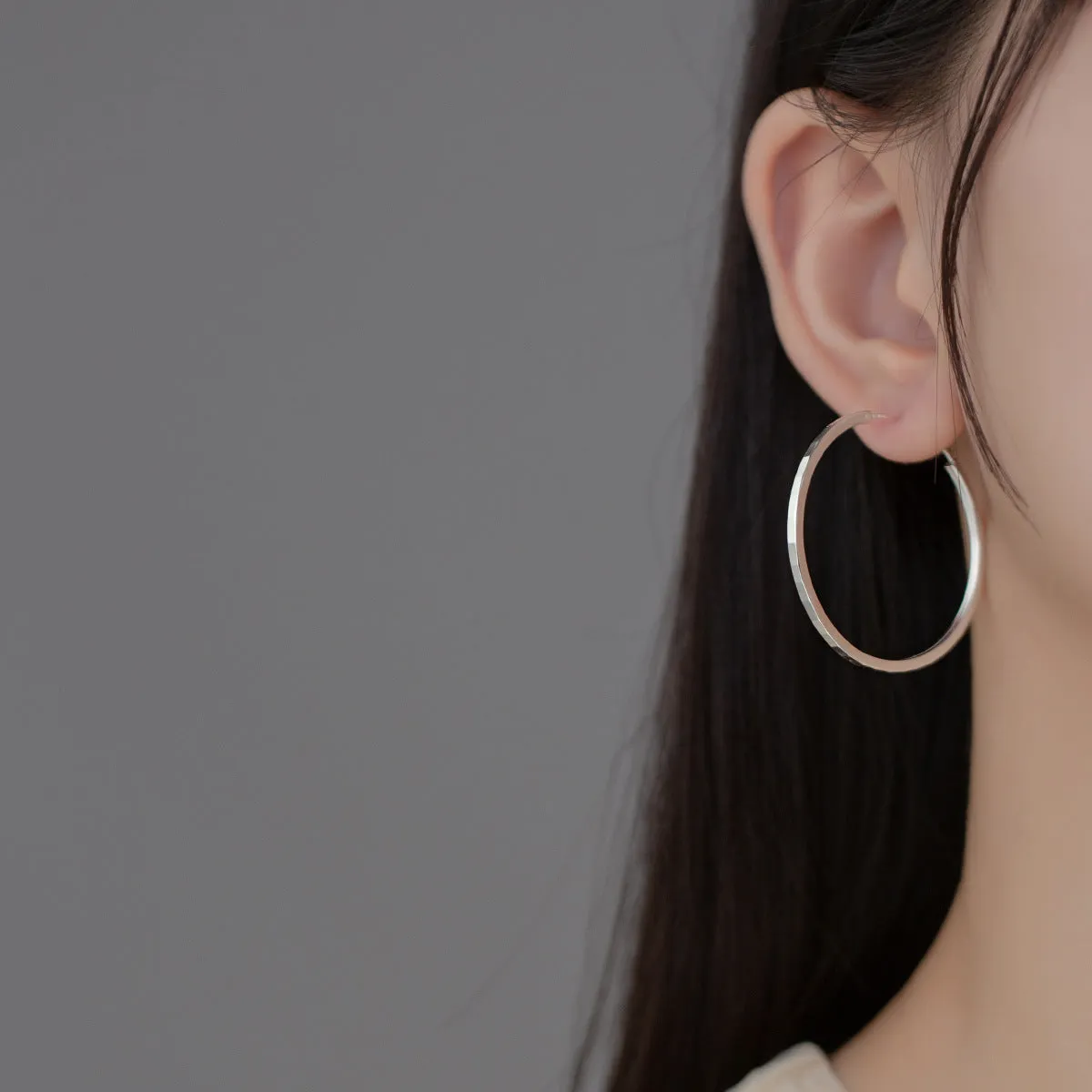 Silver Diamond Cut Big Hoop Earrings-SH067