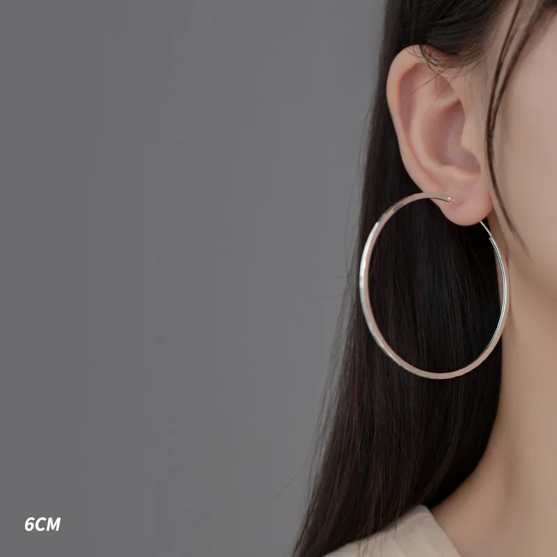 Silver Diamond Cut Big Hoop Earrings-SH067