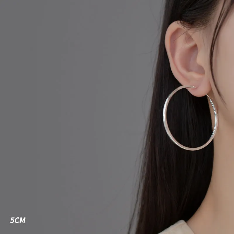 Silver Diamond Cut Big Hoop Earrings-SH067