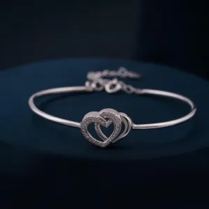 Silver Dual Interlocking Hearts Cuff Bracelet