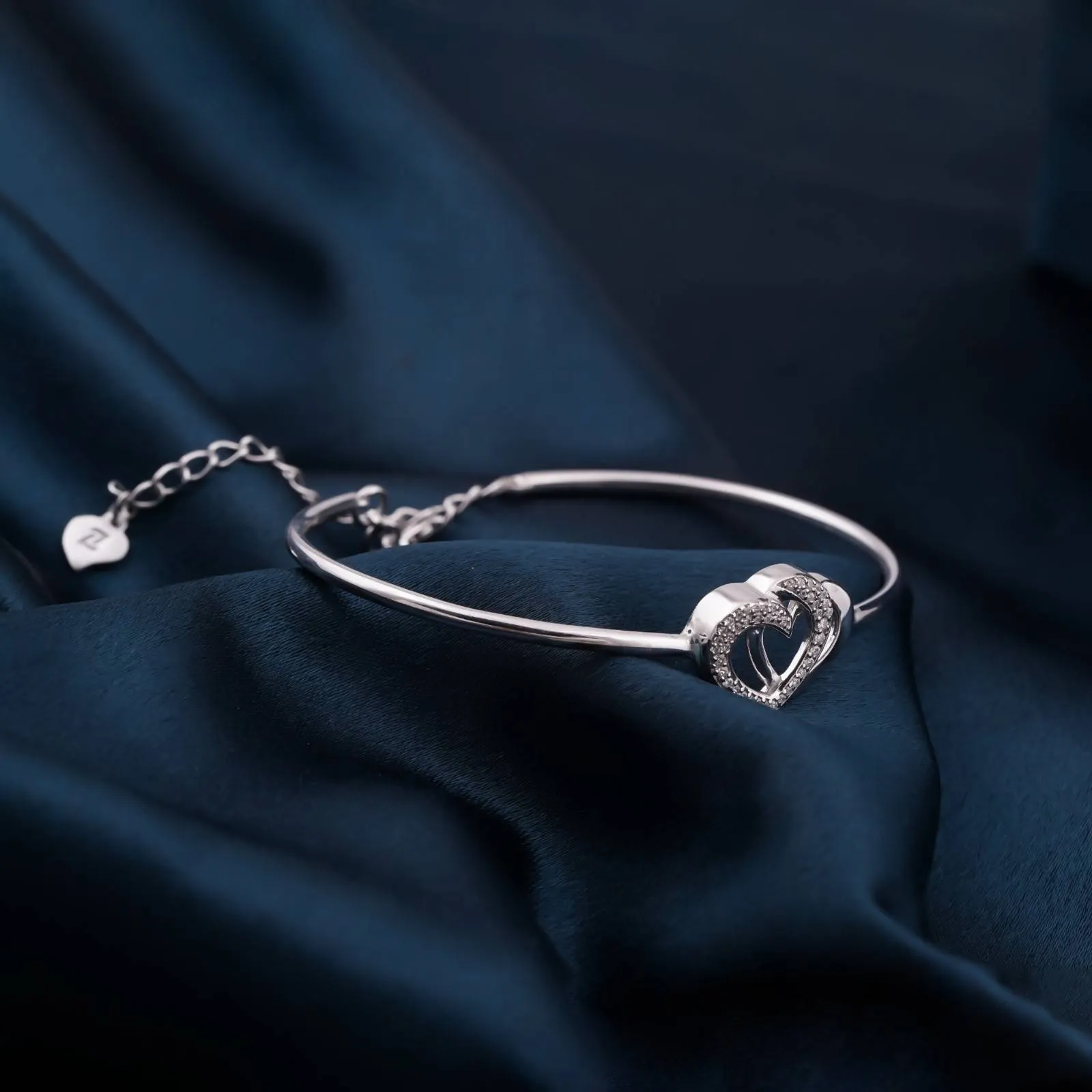 Silver Dual Interlocking Hearts Cuff Bracelet