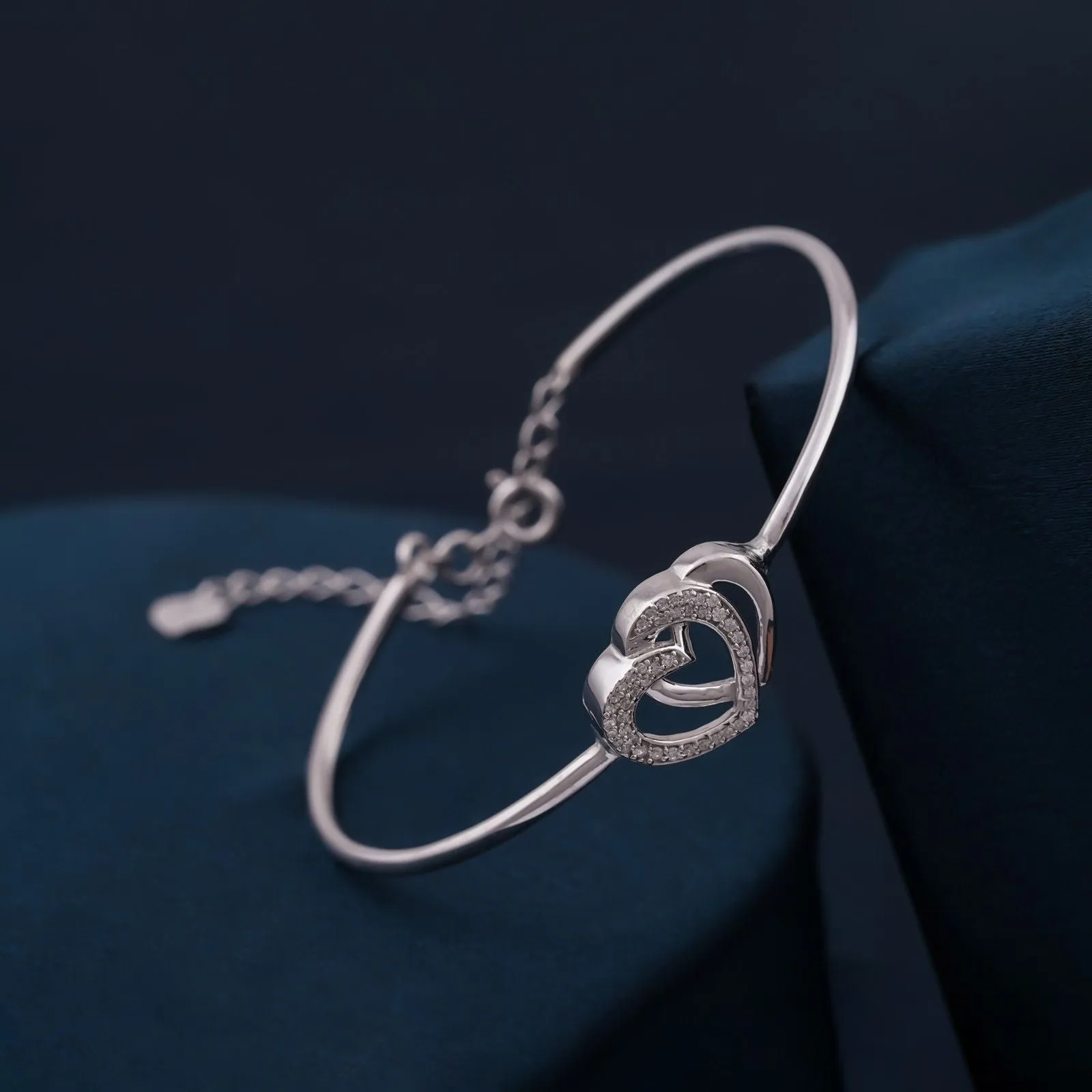 Silver Dual Interlocking Hearts Cuff Bracelet