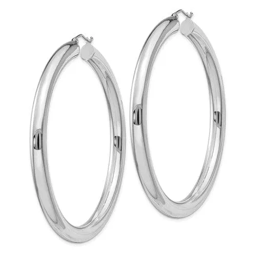 Silver Hollow Round Hoop Hinged Posts Earrings