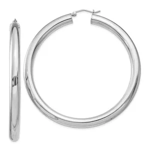 Silver Hollow Round Hoop Hinged Posts Earrings