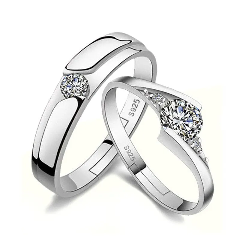 Silver Plated Zircon Ring Exquisite Jewelry Korean Couple Wedding Rings For Women Men Resizable Hug-lover-design Ring Jewellery