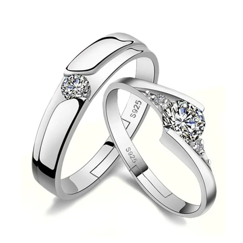 Silver Plated Zircon Ring Exquisite Jewelry Korean Couple Wedding Rings For Women Men Resizable Hug-lover-design Ring Jewellery
