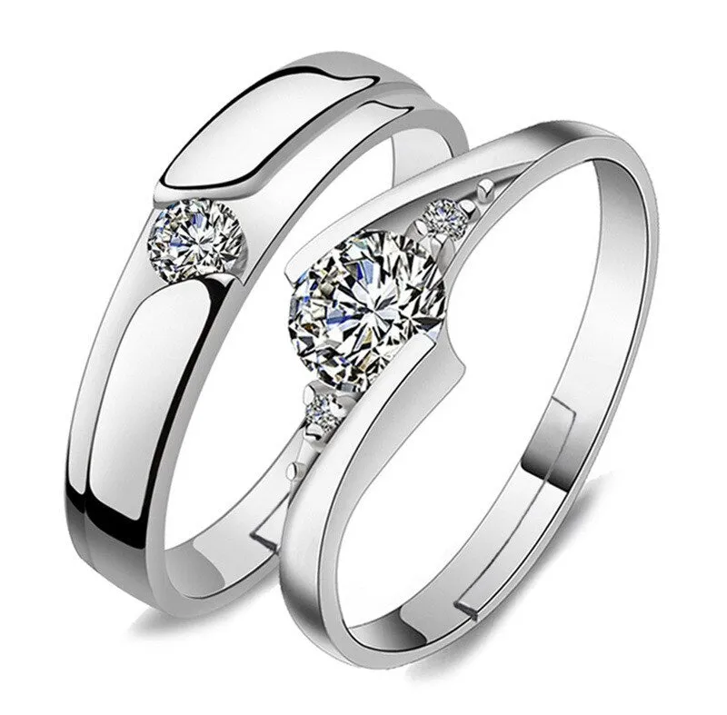 Silver Plated Zircon Ring Exquisite Jewelry Korean Couple Wedding Rings For Women Men Resizable Hug-lover-design Ring Jewellery