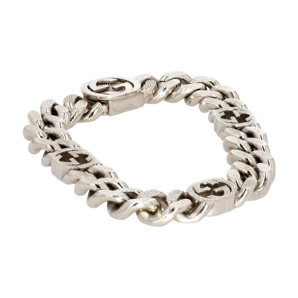 Silver Tone Gucci Interlocking Link Bracelet