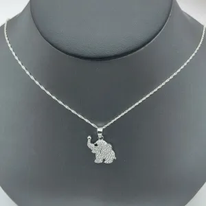 Solid 925 Sterling Silver. CZ Cute Elephant Pendant & Chain.