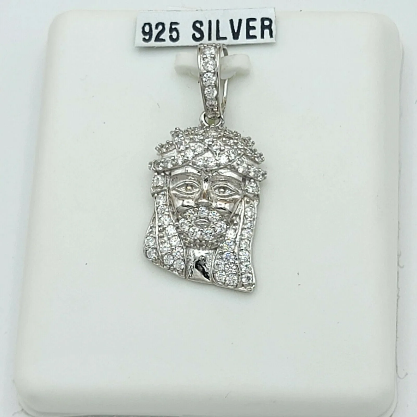 Solid 925 Sterling Silver. Jesus Face Pendant Necklace w chain. Hip Hop Jewelry