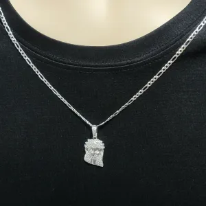 Solid 925 Sterling Silver. Jesus Face Pendant Necklace w chain. Hip Hop Jewelry