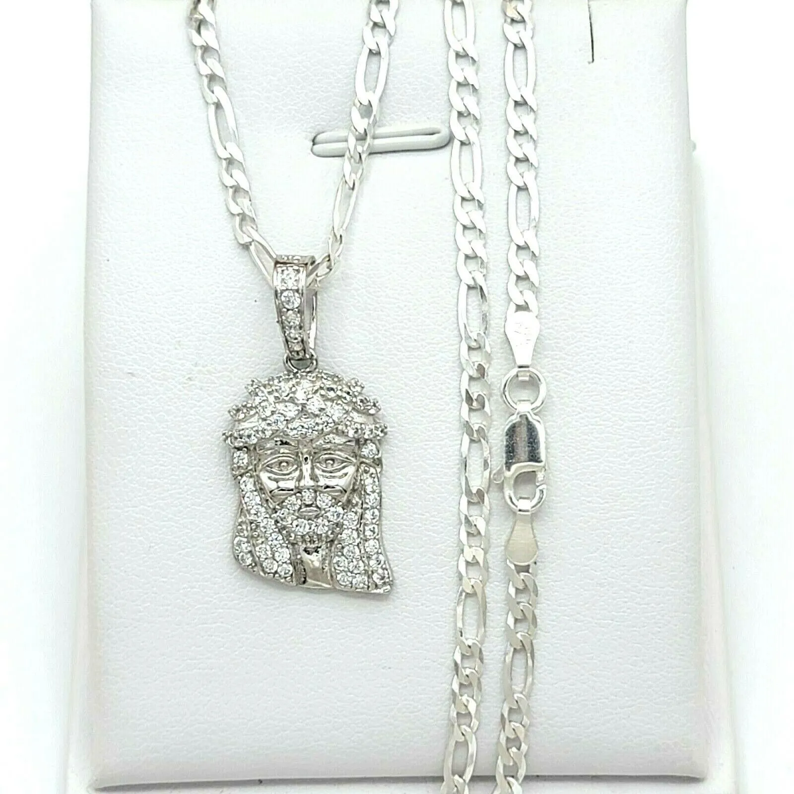 Solid 925 Sterling Silver. Jesus Face Pendant Necklace w chain. Hip Hop Jewelry