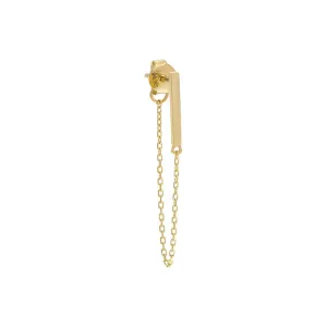 Solid Bar Chain Front Back Drop Stud Earring 14K
