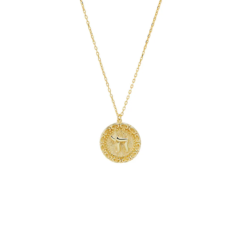 Solid Chai Coin Pendant Necklace