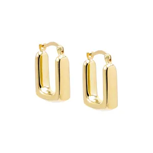 Solid Elongated Square Hoop Earring 14K