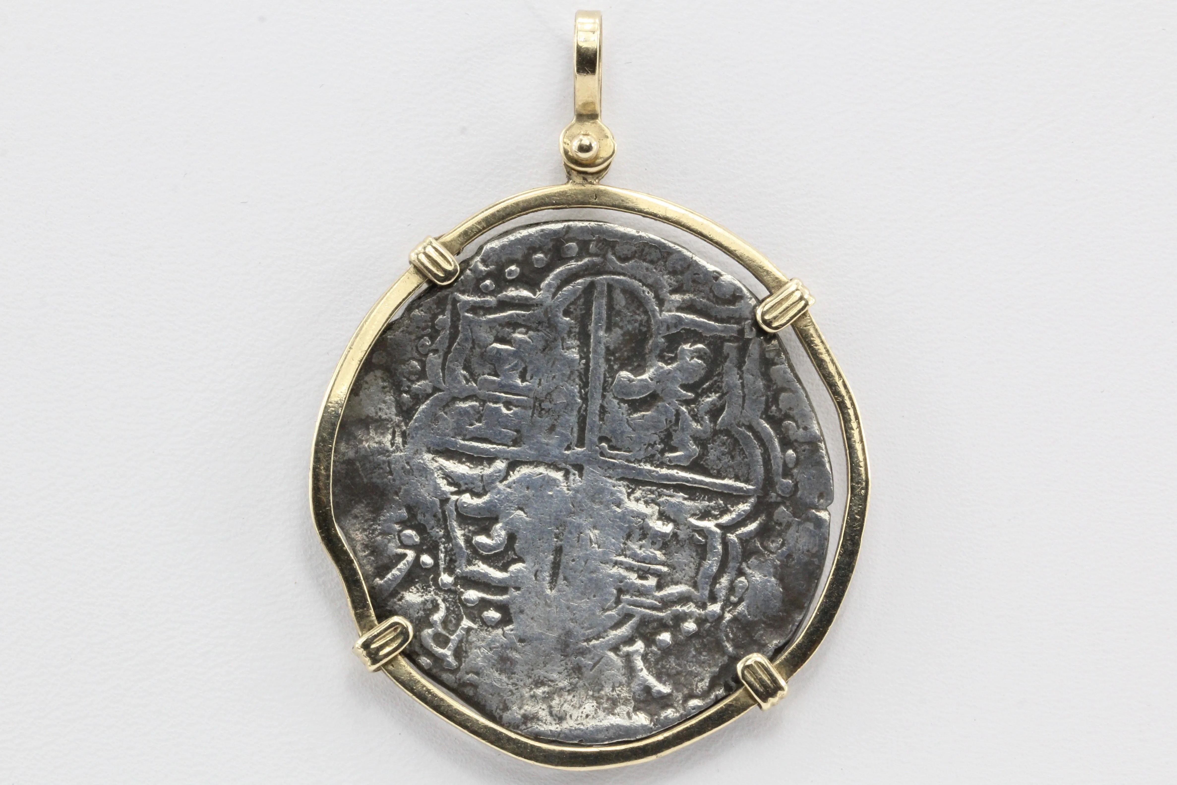 Spanish Silver 8 Reales / Piece of 8 in 14K Gold Bezel Pendant