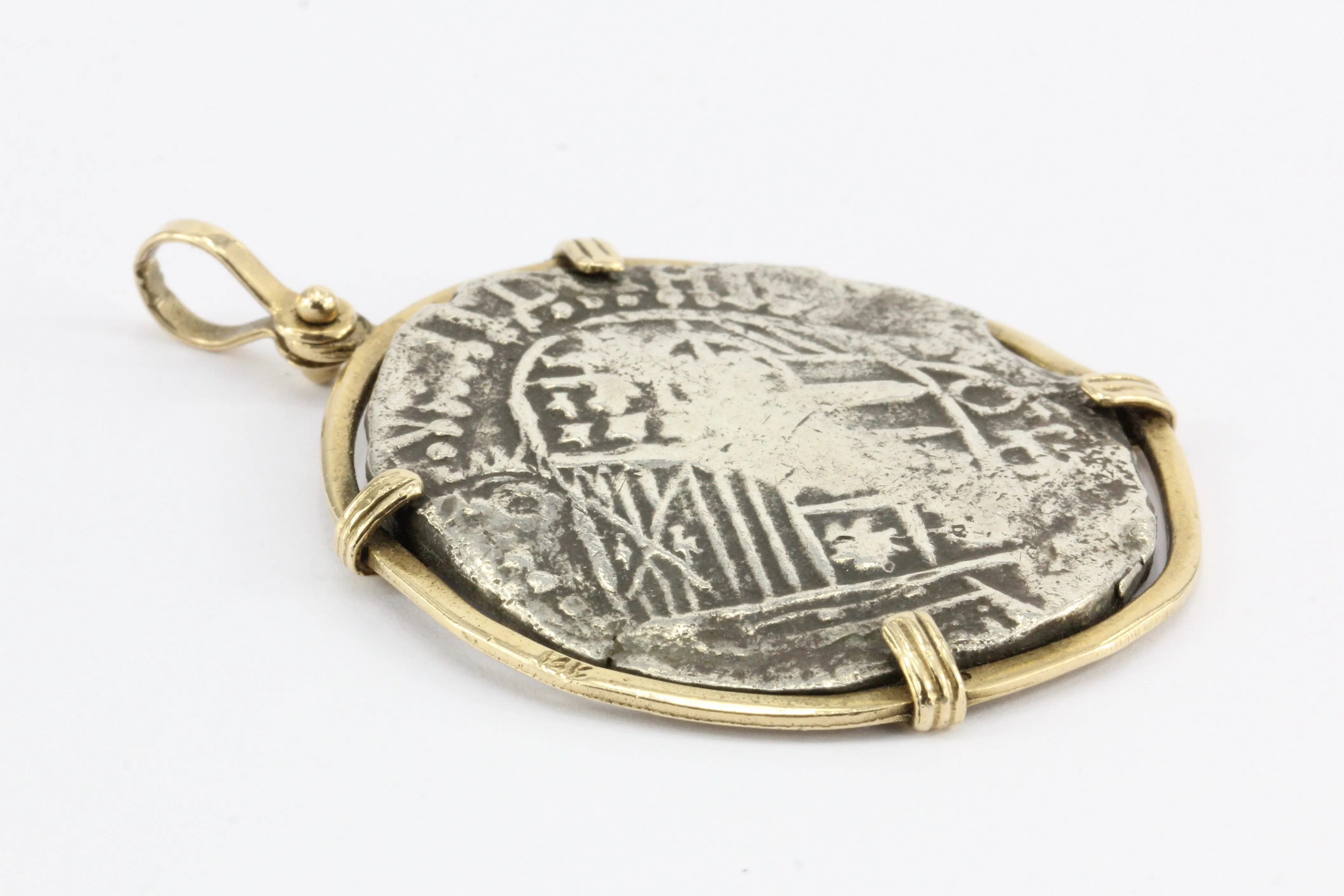 Spanish Silver 8 Reales / Piece of 8 in 14K Gold Bezel Pendant