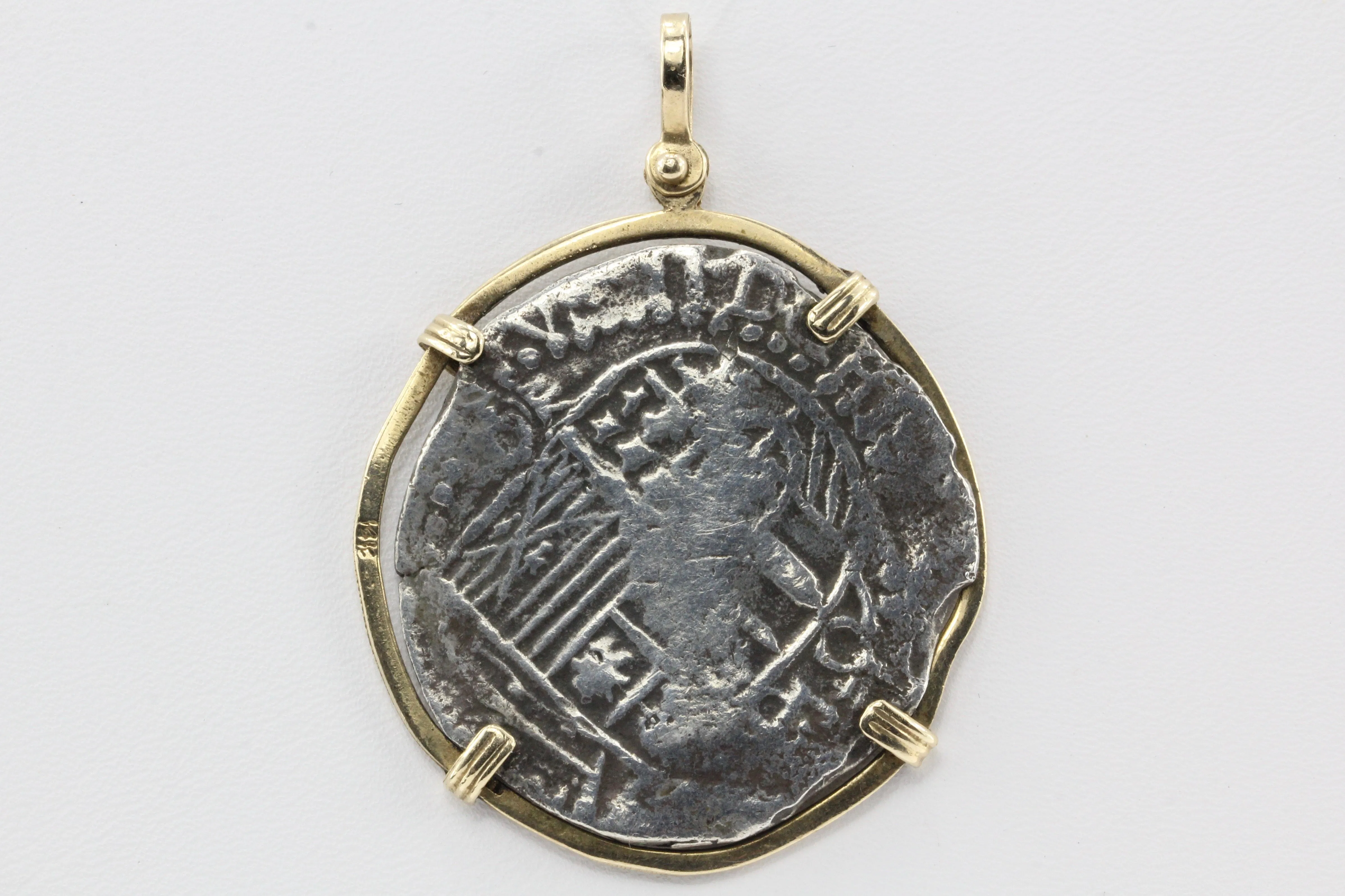 Spanish Silver 8 Reales / Piece of 8 in 14K Gold Bezel Pendant