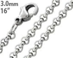Stainless Steel 16" Round Rollo Chain Necklace 3.0 MM