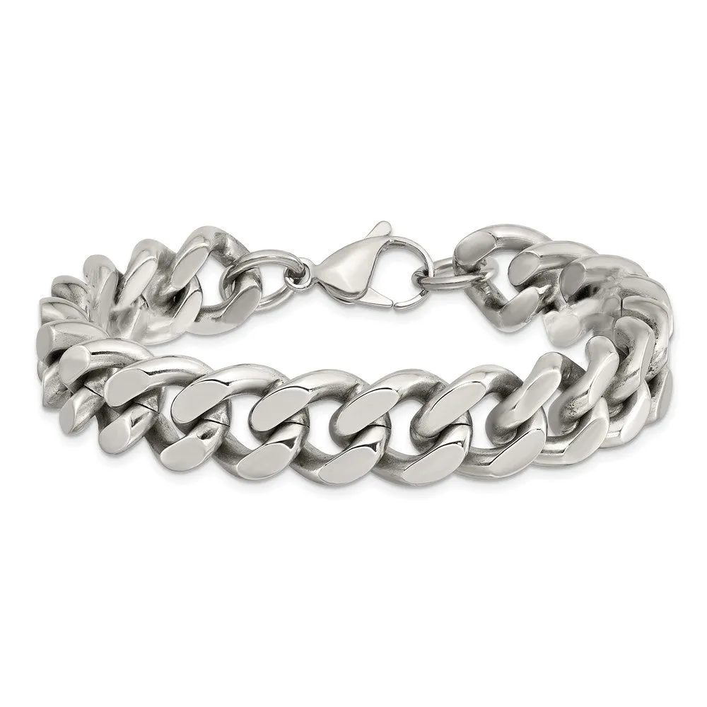 Stainless Steel 8.5-inch 13.75MM Curb Lobster Clasp Bracelet