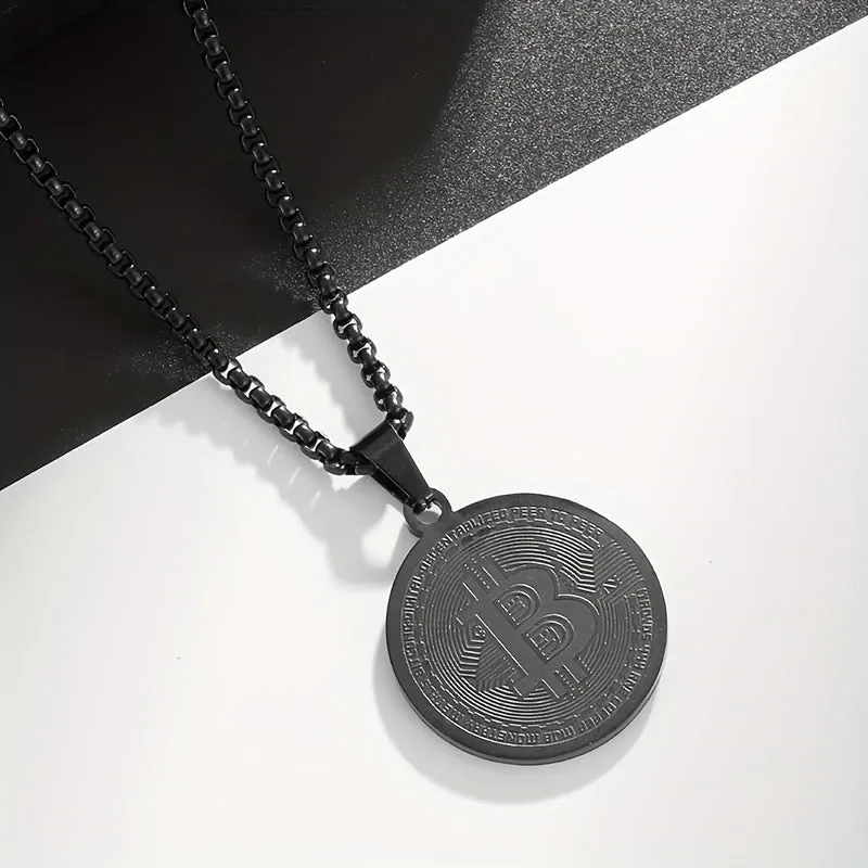Stainless Steel Bitcoin Coin Pendant Necklace Charm Jewelry