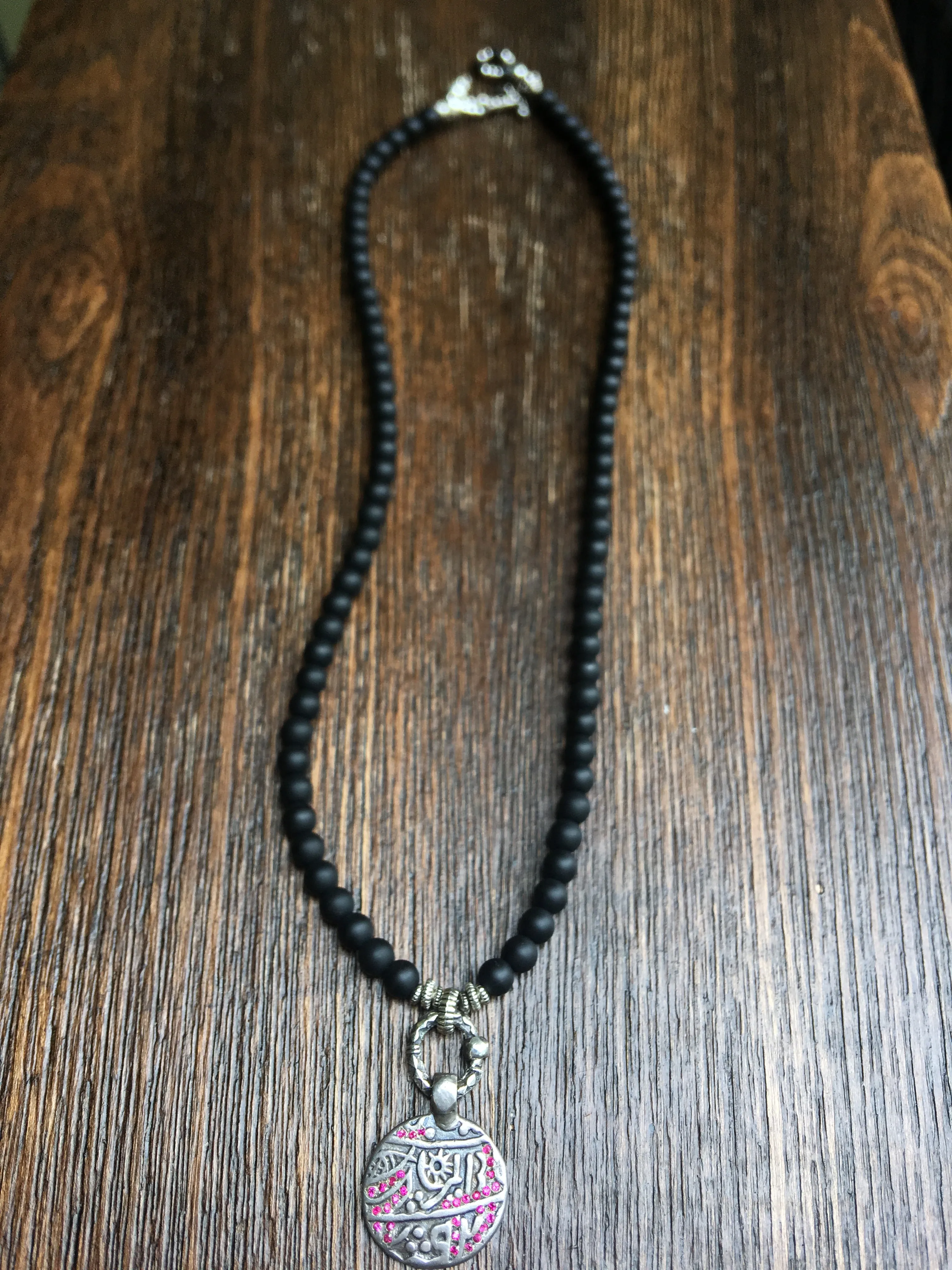 Sterling Coin Necklace With Red Sapphires