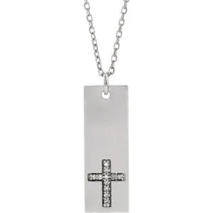 Sterling Silver .03 CTW Diamond Bar Cross 18" Necklace