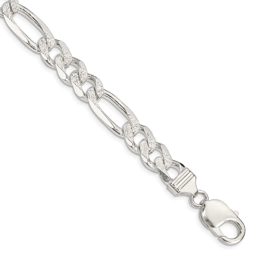 Sterling Silver 10.5mm Pav� Flat Figaro Chain