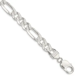 Sterling Silver 10.5mm Pav� Flat Figaro Chain