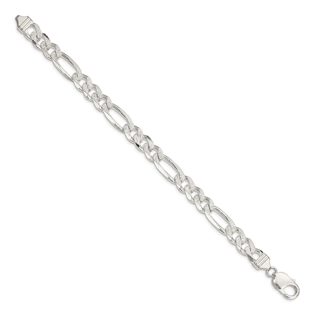 Sterling Silver 10.5mm Pav� Flat Figaro Chain