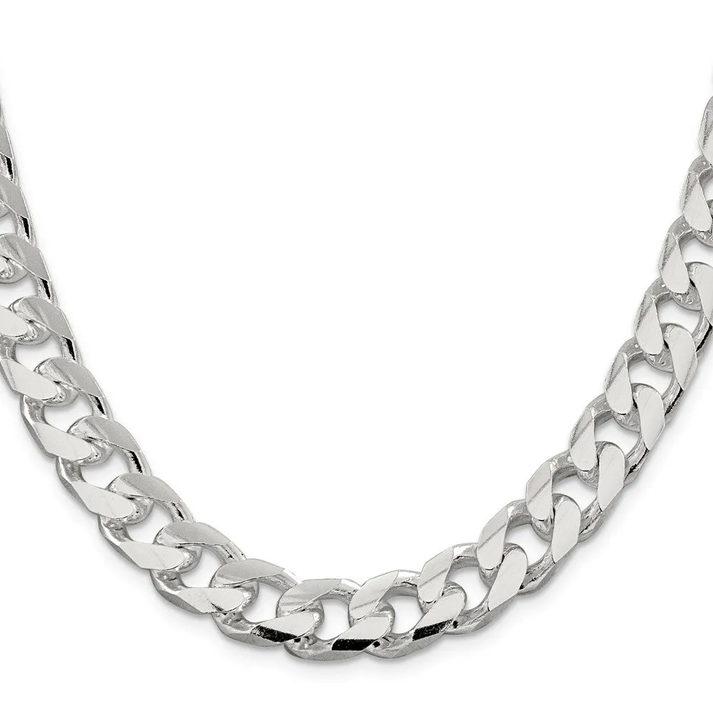 Sterling Silver 11mm Domed w/ Side Dimond-cut Curb Chain