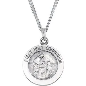 Sterling Silver 15 mm First Communion Medal 18" Necklace