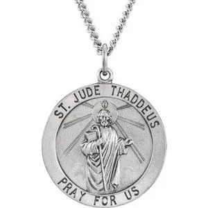Sterling Silver 25 mm Round St. Jude Thaddeus Medal 24" Necklace