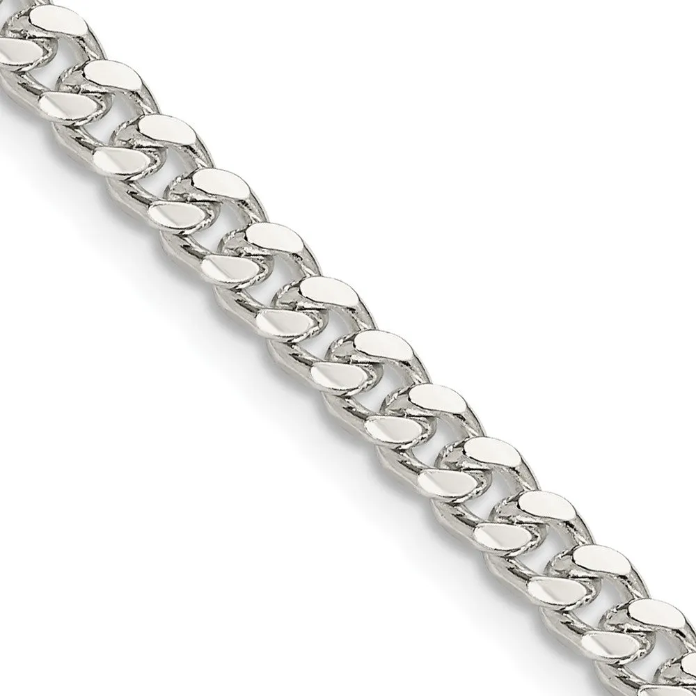 Sterling Silver 4mm Domed w/ Side Dimond-cut Curb Chain