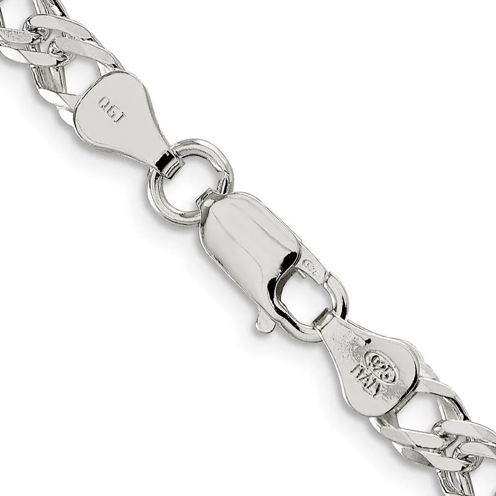 Sterling Silver 5.25mm 6 Side Dimond-cut Flat Double Curb Chain