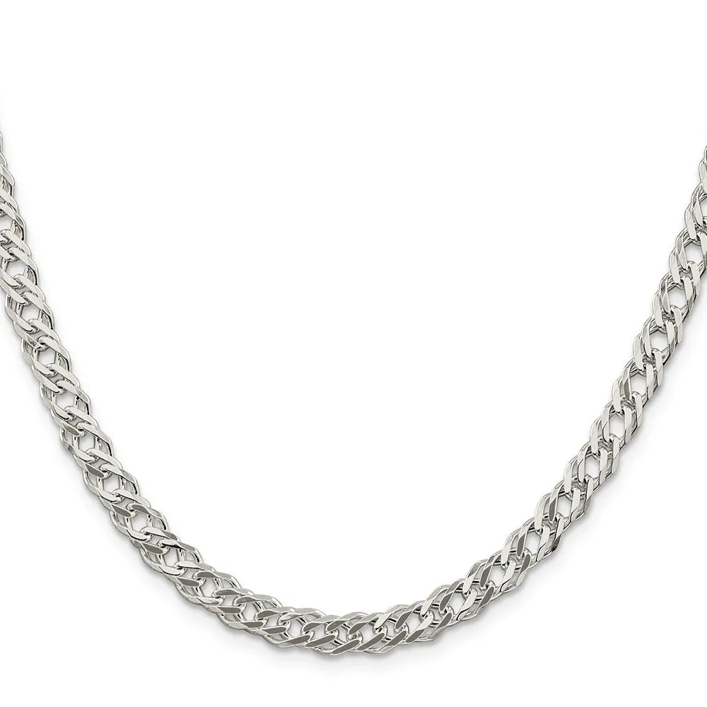 Sterling Silver 5.25mm 6 Side Dimond-cut Flat Double Curb Chain