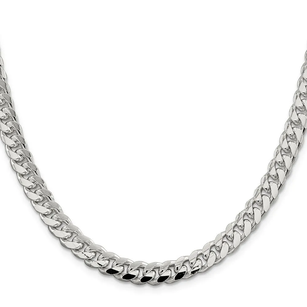 Sterling Silver 7.35mm Domed w/ Side Dimond-cut Curb Chain