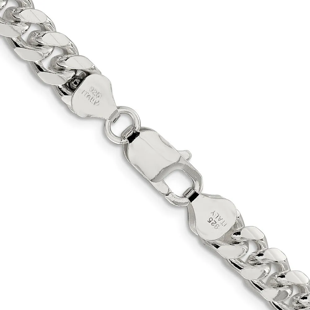 Sterling Silver 7.35mm Domed w/ Side Dimond-cut Curb Chain