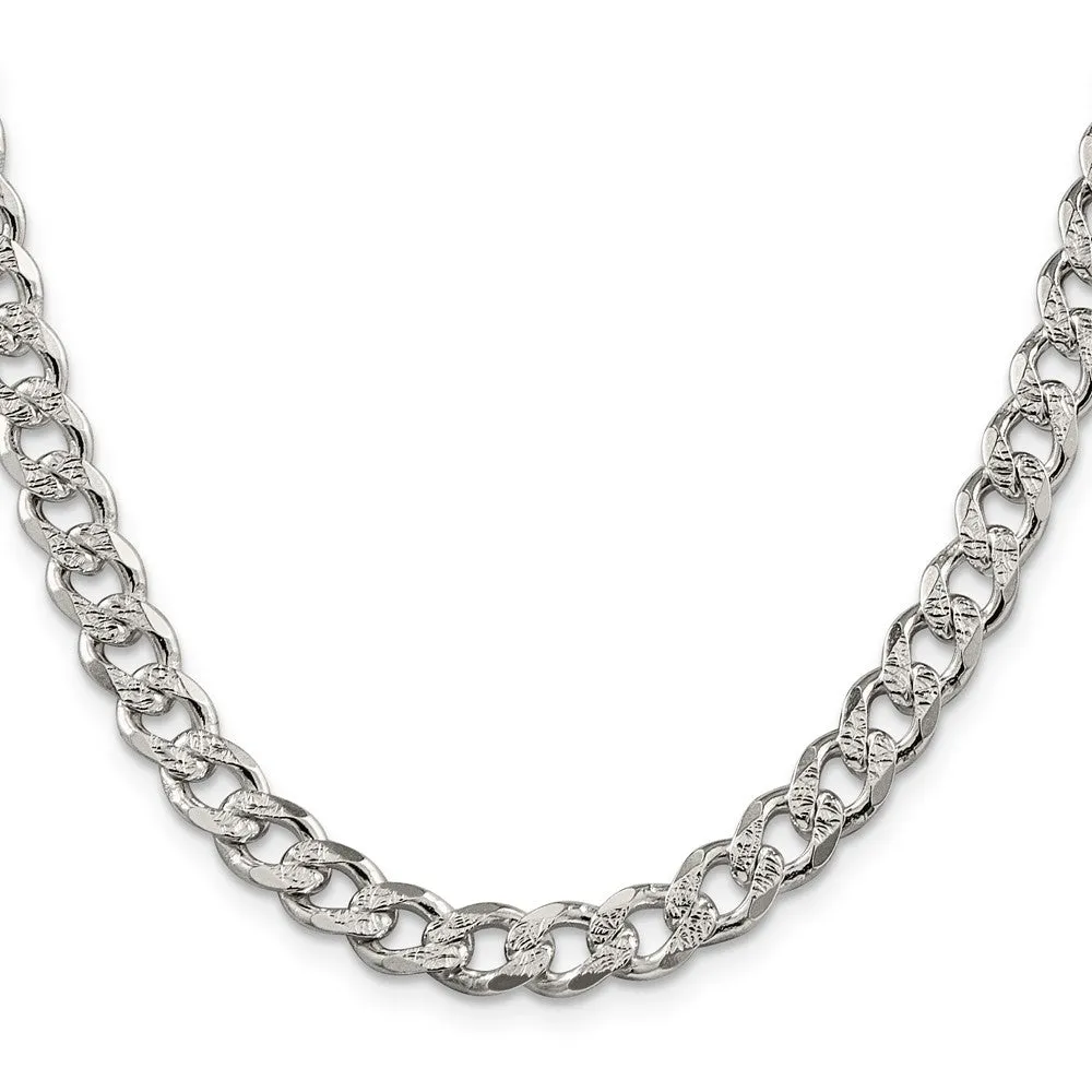 Sterling Silver 7.5mm Pav� Curb Chain