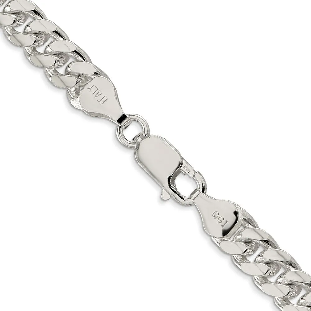 Sterling Silver 7mm Domed w/ Side Dimond-cut Curb Chain