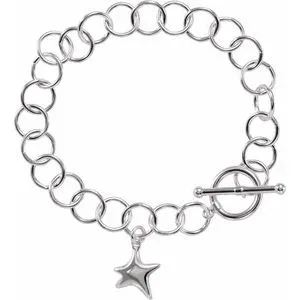 Sterling Silver 9.5 mm Charm 7 1/2" Bracelet with Star
