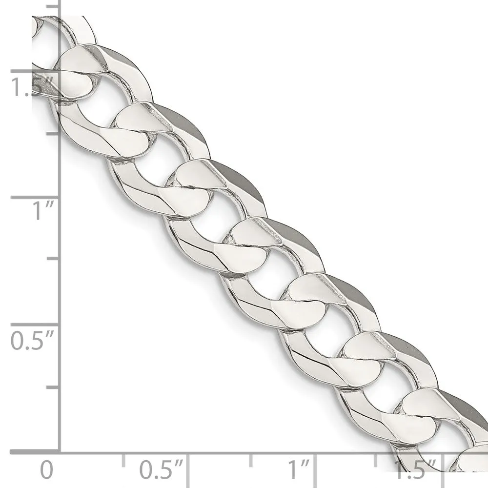 Sterling Silver 9.75mm Concave Beveled Curb Chain